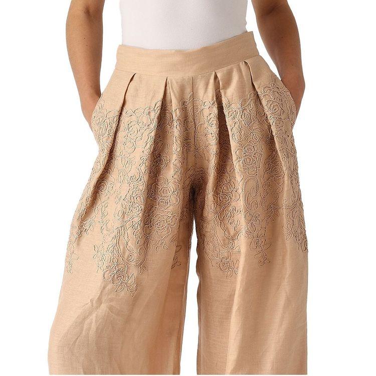 ERMANNO SCERVINO tamno bež lanene ženske pantalone