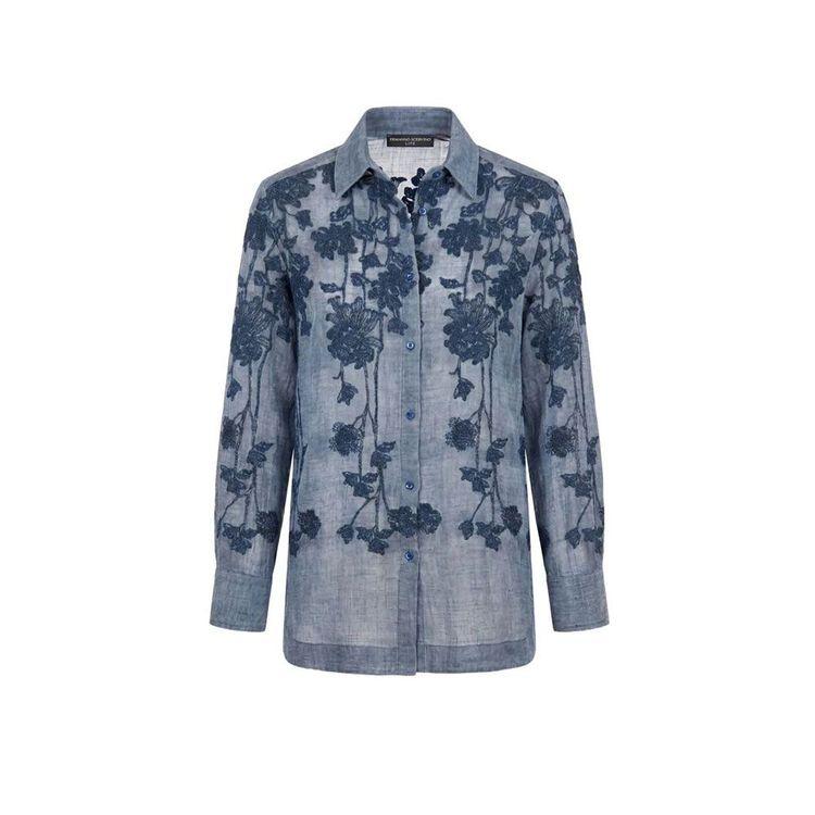 ERMANNO SCERVINO denim lanena košulja sa vezenim cvjetovima