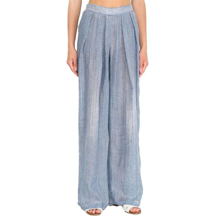 ERMANNO SCERVINO denim lanene pantalone na falte