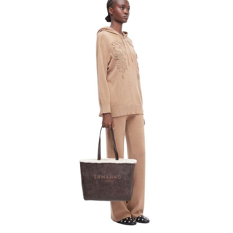 ERMANNO SCERVINO braon ženska tašna sa krznenim obodom