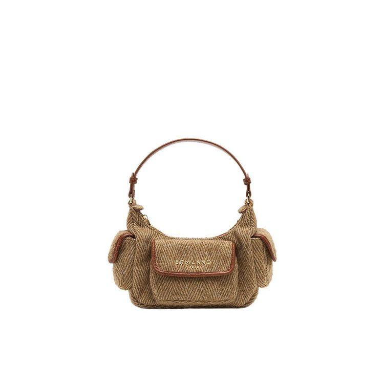 ERMANNO SCERVINO Britney hobo mala braon-bež tašna od tvida