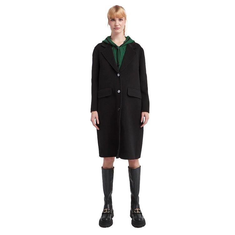 ERMANNO SCERVINO crni ženski kaput sa zelenim pletenim umetkom