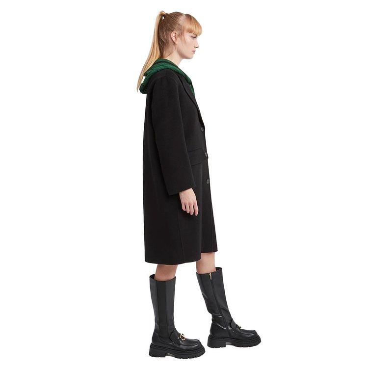 ERMANNO SCERVINO crni ženski kaput sa zelenim pletenim umetkom