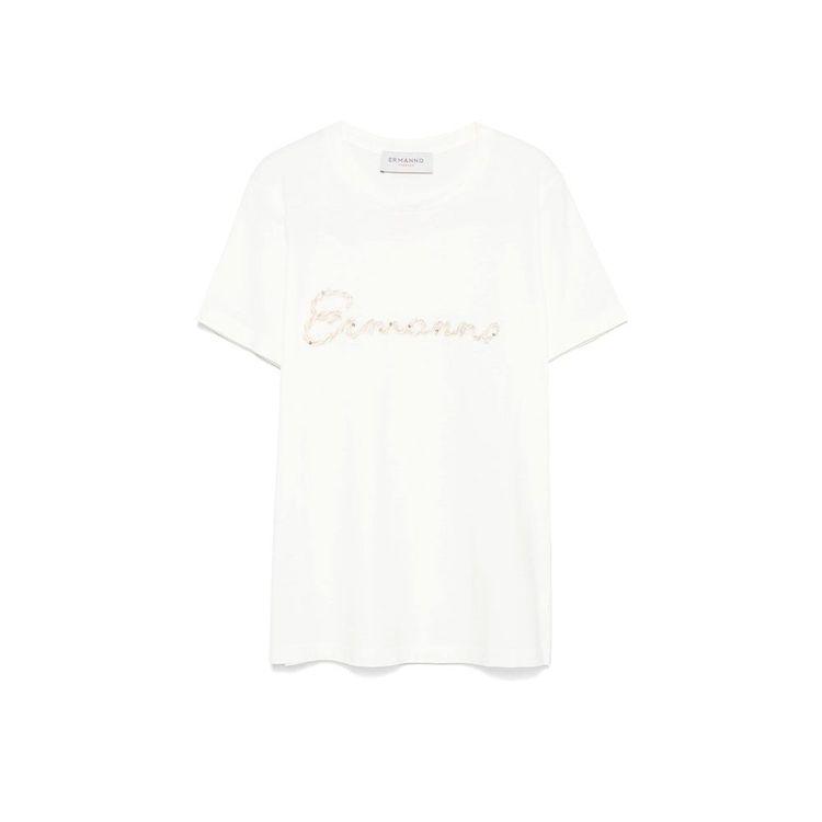 ERMANNO SCERVINO bijela ženska majica sa vezenim logom od perlica