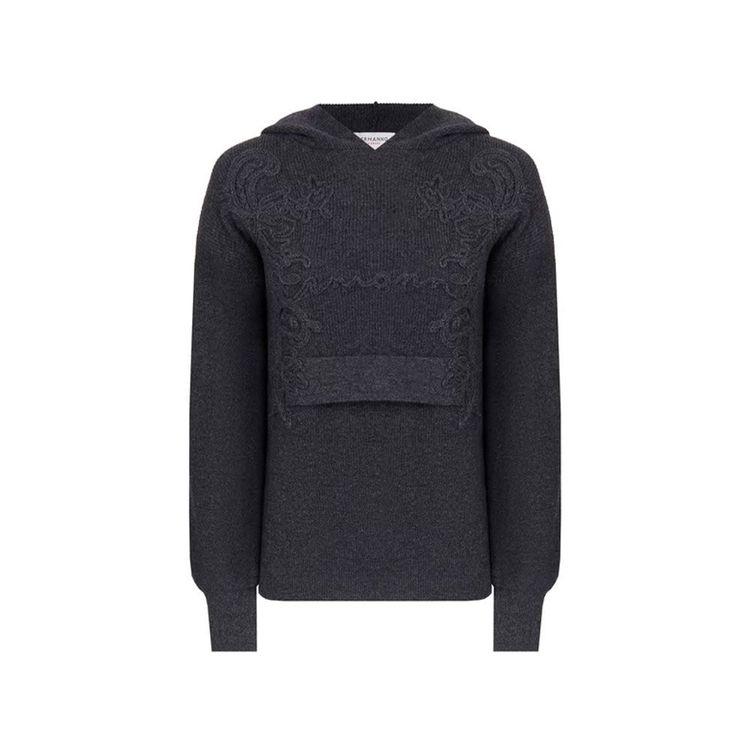 ERMANNO SCERVINO sivi ženski džemper sa čipkom i kapom