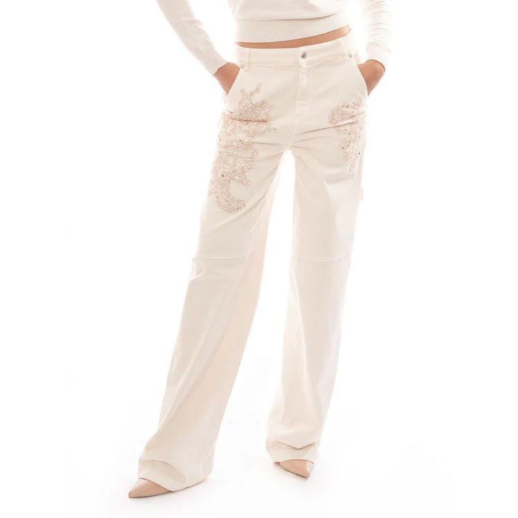 ERMANNO SCERVINO bež ženske pantalone sa vezenim detaljima