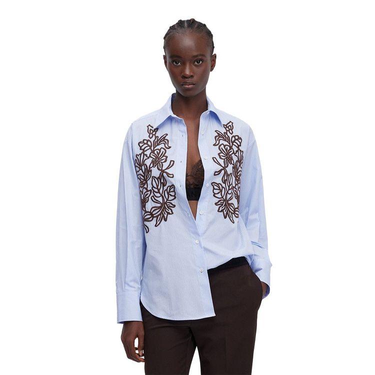 ERMANNO SCERVINO plavo-bijela ženska prugasta košulja sa vezenim detaljima