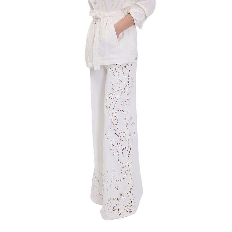 ERMANNO SCERVINO bijele ženske široke pantalone sa vezenim detaljima