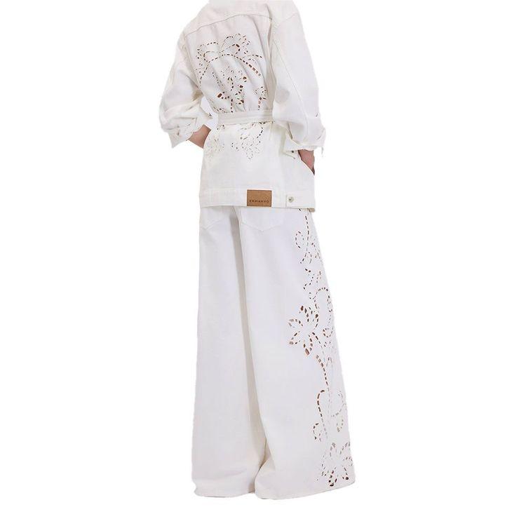 ERMANNO SCERVINO bijele ženske široke pantalone sa vezenim detaljima