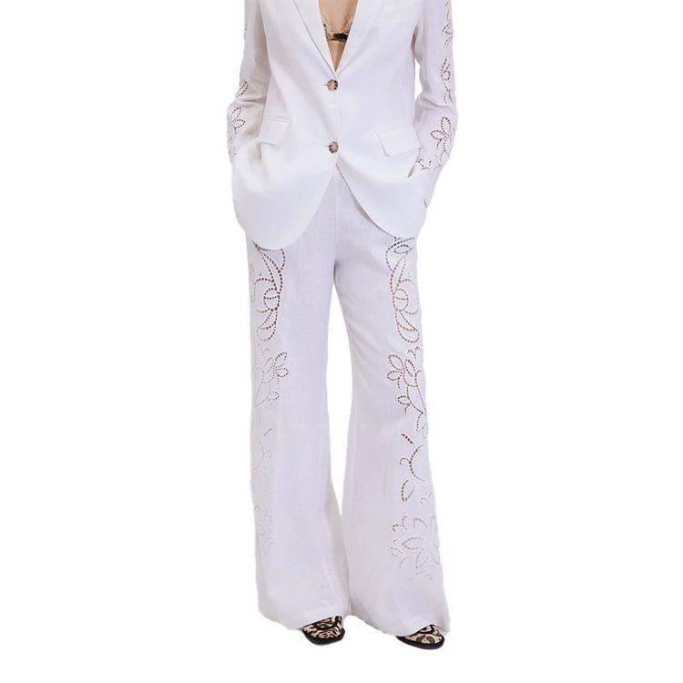 ERMANNO SCERVINO bijele ženske lanene pantalone sa vezom