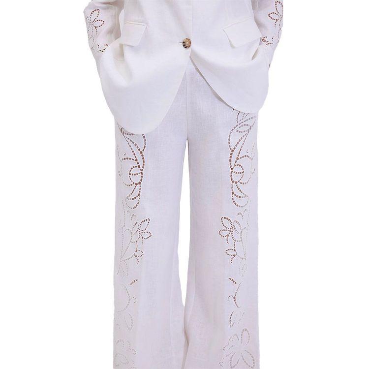 ERMANNO SCERVINO bijele ženske lanene pantalone sa vezom