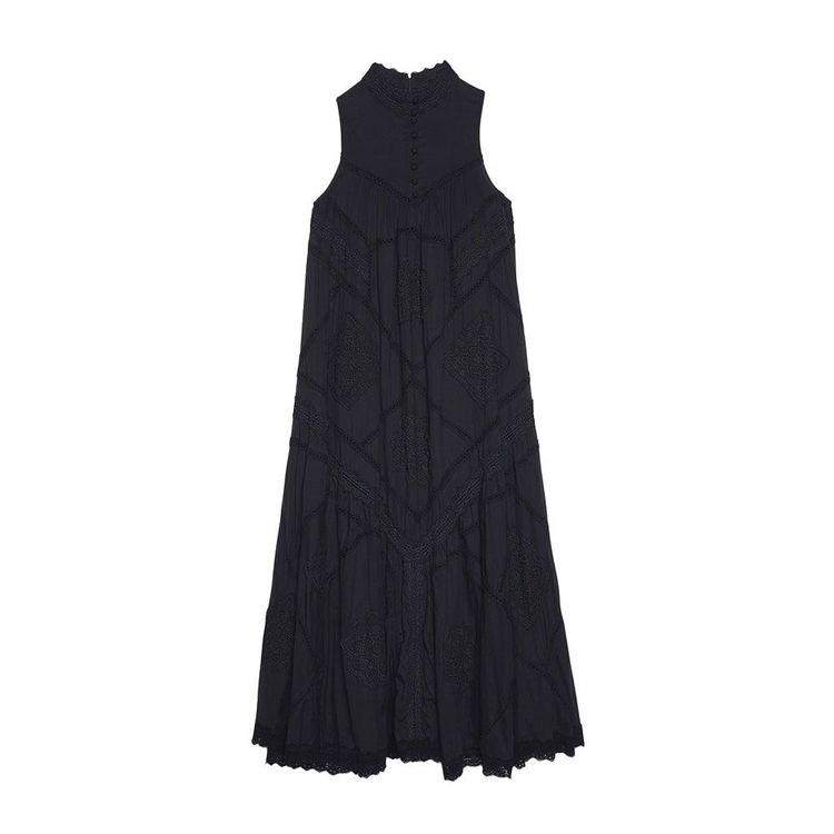 ERMANNO SCERVINO crna ženska duga haljina sa vezenim detaljima