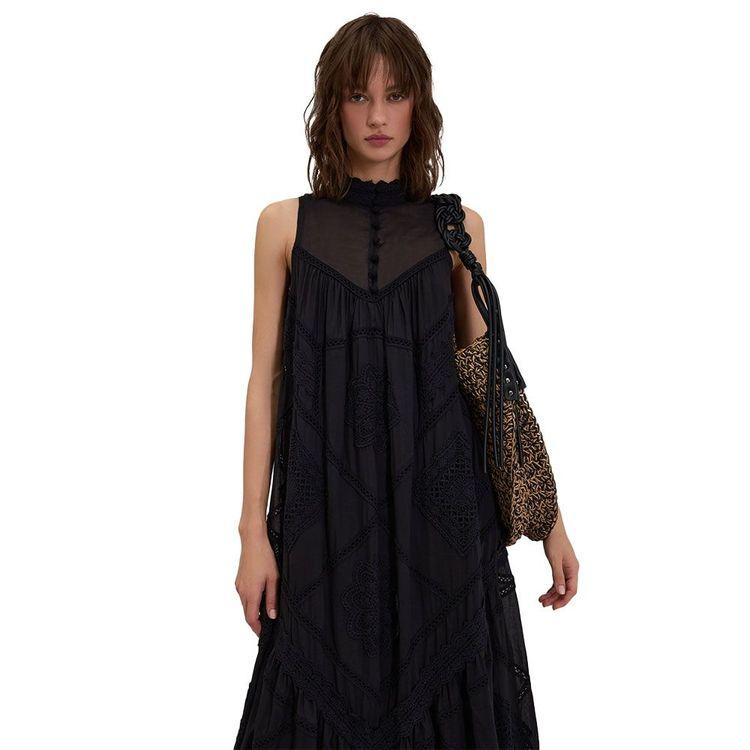 ERMANNO SCERVINO crna ženska duga haljina sa vezenim detaljima