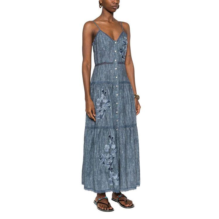 ERMANNO SCERVINO denim haljina sa cvjetnim čipkanim vezom