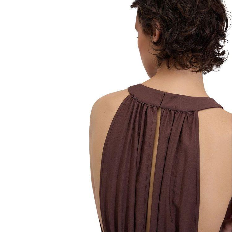 ERMANNO SCERVINO braon duga lepršava haljina sa čipkanim vezom