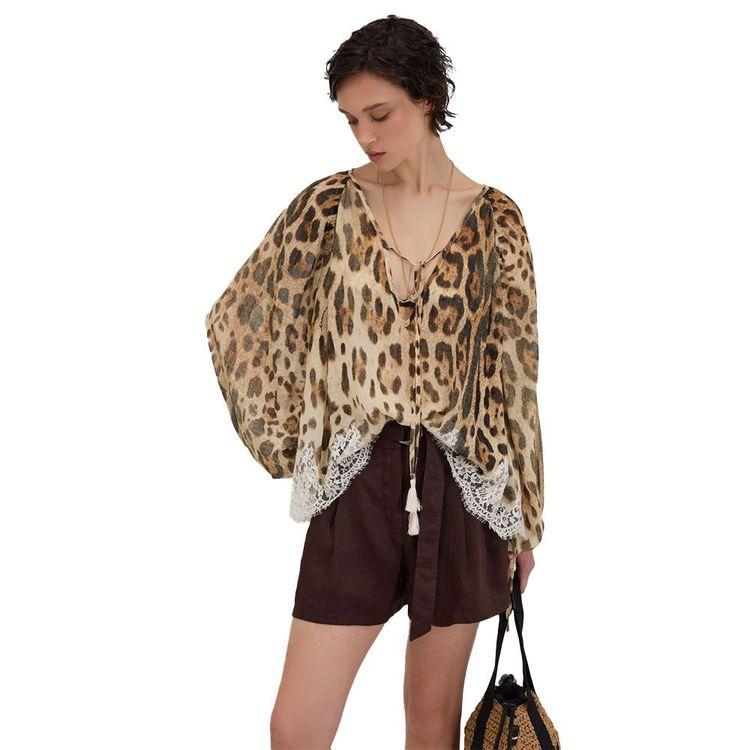 ERMANNO SCERVINO leopard ženska bluza sa čipkanim detaljima