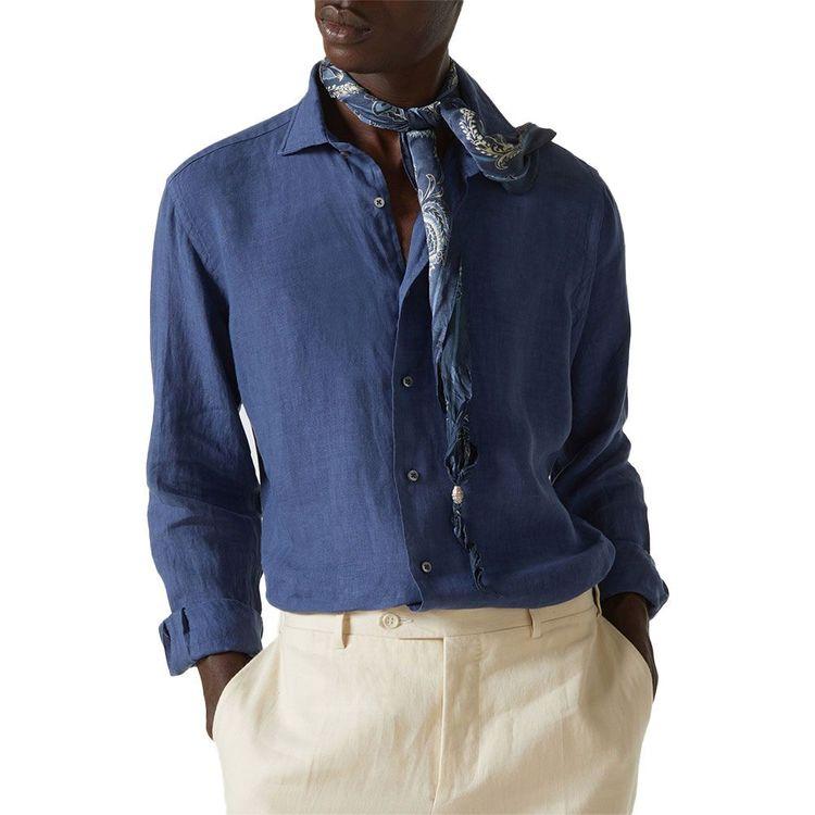 FEDELI teget muška lanena košulja