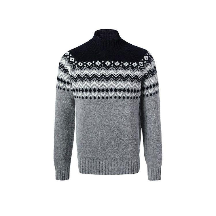 GRAN SASSO sivi muški džemper sa teget i bijelim šarama