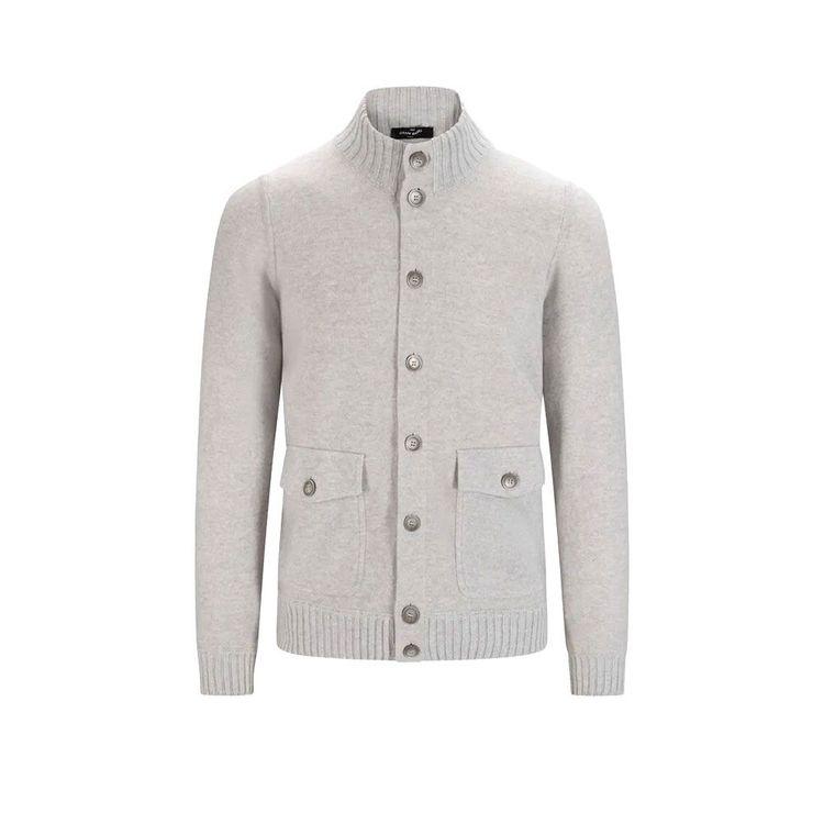 GRAN SASSO boja leda muški džemper na raskopčavanje od kašmira