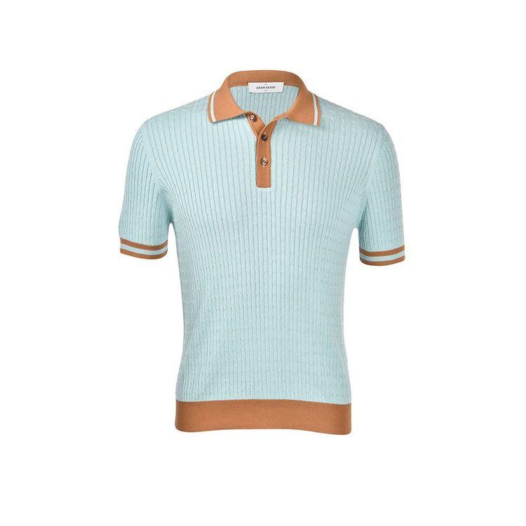 GRAN SASSO tirkizna polo muška končana majica sa braon kragnom i ranflama