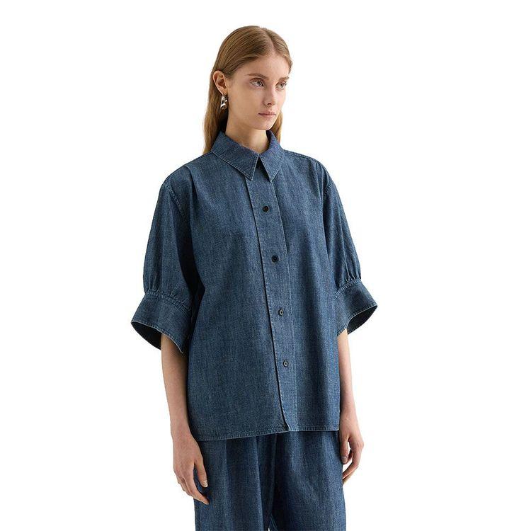 JIL SANDER teksas ženska oversized košulja sa puf rukavima