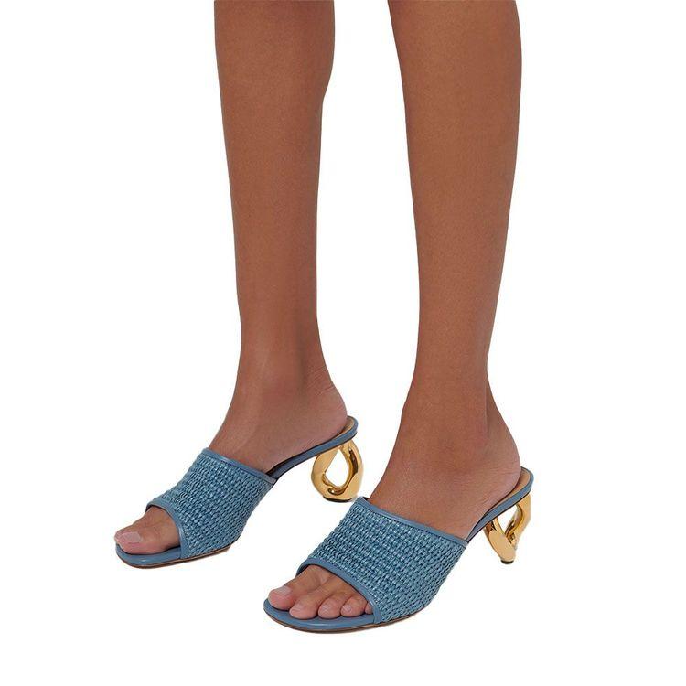 JW ANDERSON denim ženske papuče na zlatnu štiklu