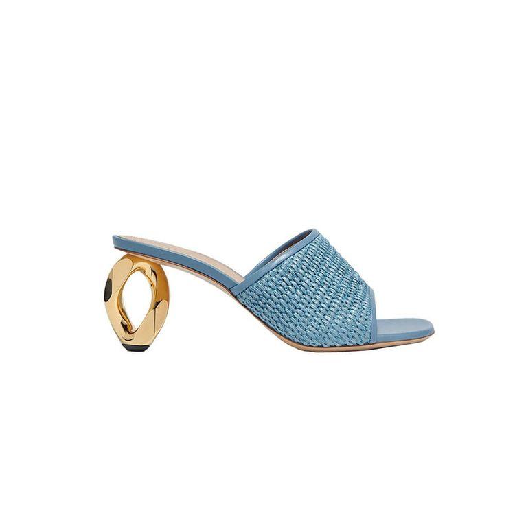 JW ANDERSON denim ženske papuče na zlatnu štiklu