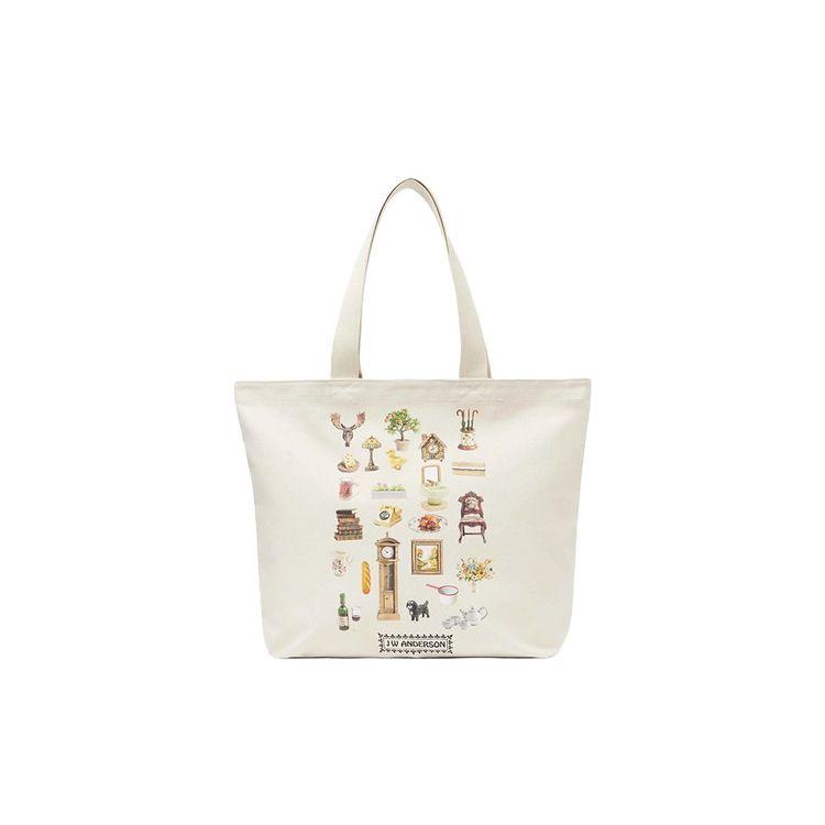 JW ANDERSON Canvas Tote bež pletena tašna sa graficima