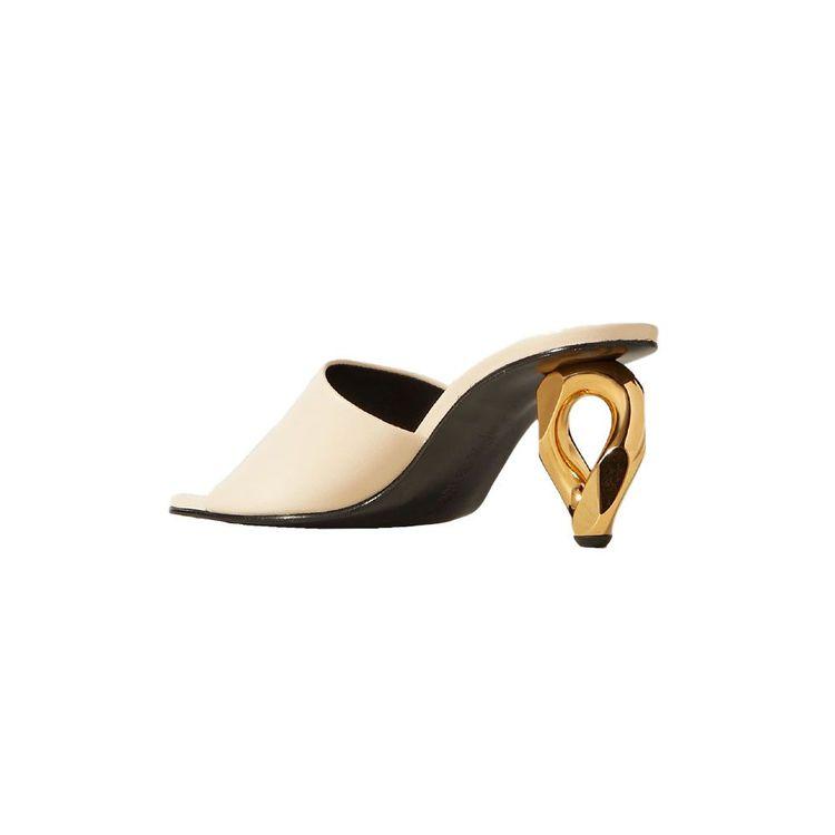 JW ANDERSON mliječno bijele ženske papuče na zlatnu štiklu