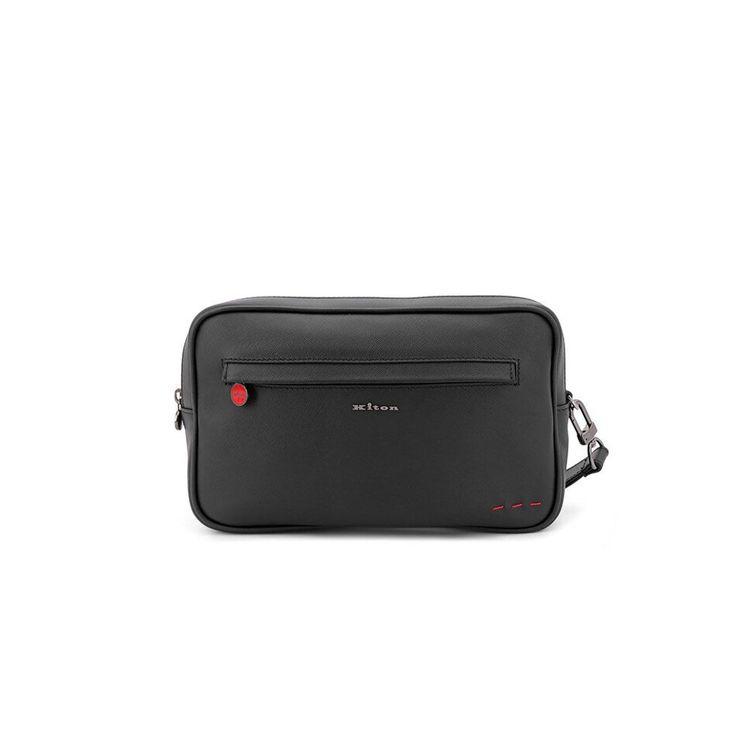 KITON crni muški neseser sa crvenim štepom
