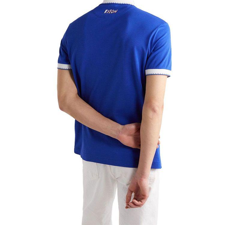 KITON indigo plava polo muška majica sa bijelim okovratnikom i manžetnama