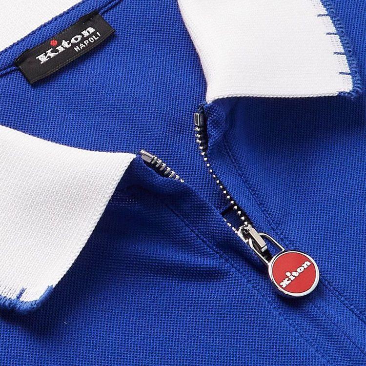 KITON indigo plava polo muška majica sa bijelim okovratnikom i manžetnama