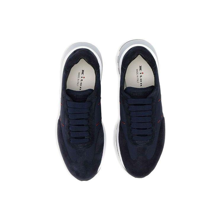 KITON teget muške patike od antilopa sa crvenim štepom 