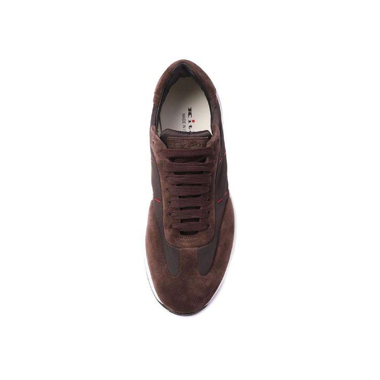 KITON braon muške patike od antilopa sa crvenim štepom 