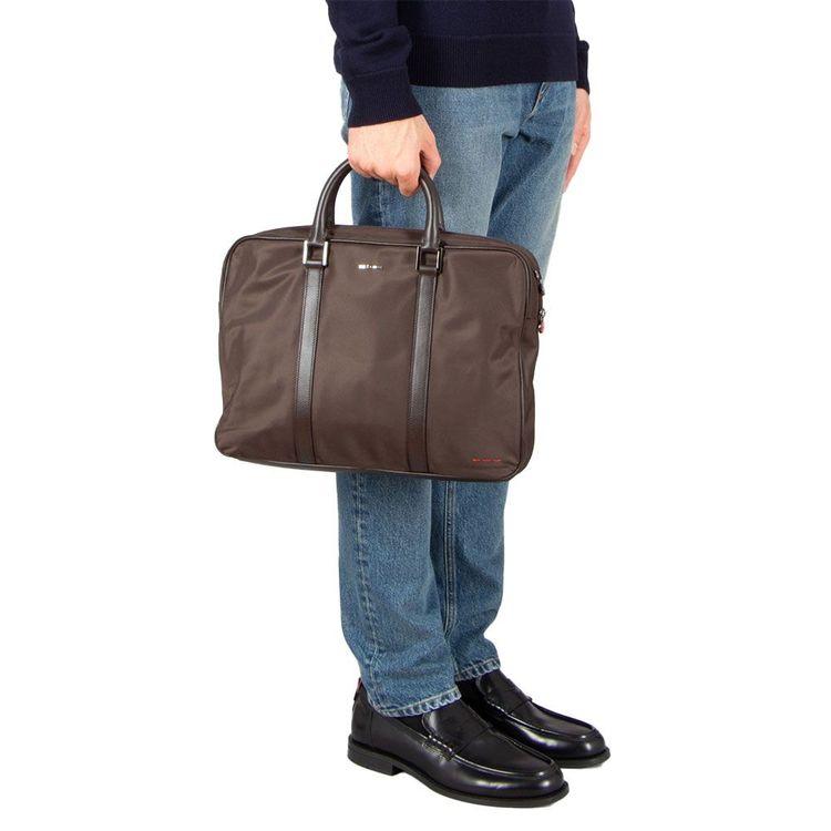 KITON braon muška platnena torba sa kožnim detaljima