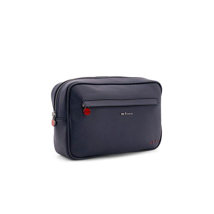 KITON teget muški kožni neseser sa crvenim štepom