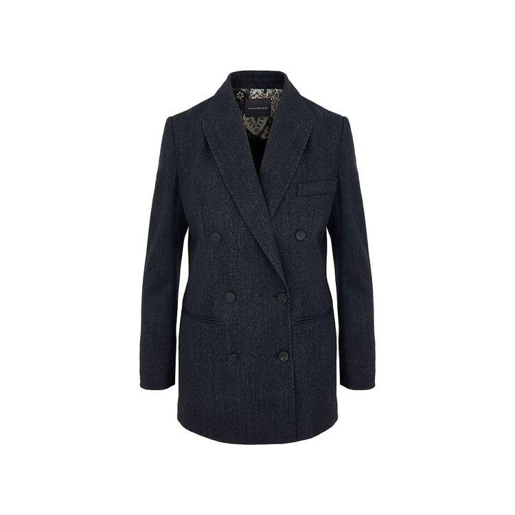 LORENA ANTONIAZZI tamni teksas ženski sako sa duplim kopčanjem