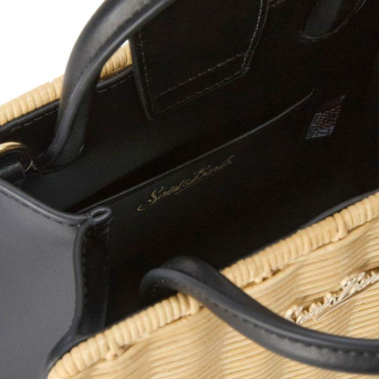 MC2 SAINT BARTH Shop Mini bež torba od pletenog pruća sa detaljima od crne kože