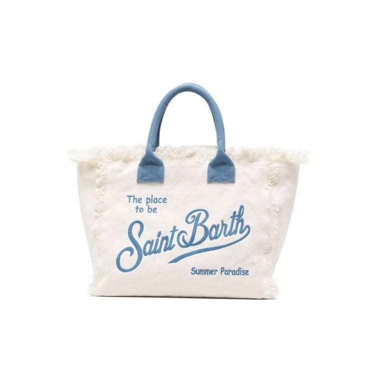 MC2 SAINT BARTH Vanity mliječno bijela ženska torba sa vezenim plavim logom