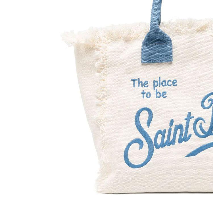 MC2 SAINT BARTH Vanity mliječno bijela ženska torba sa vezenim plavim logom