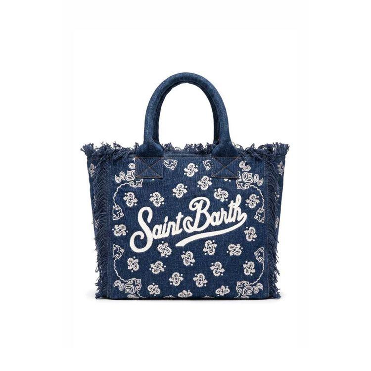 MC2 SAINT BARTH Vanity denim ženska platnena torba sa vezenim bandana motivima i logom