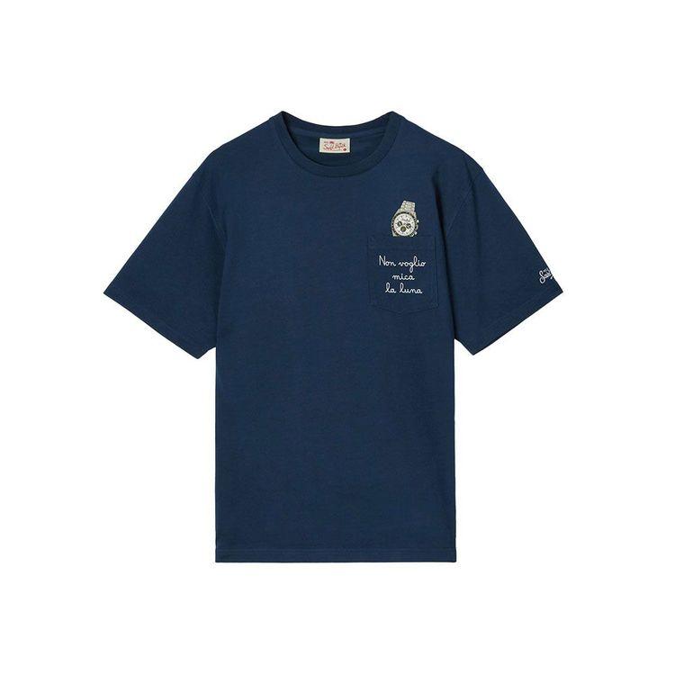 MC2 SAINT BARTH teget muška majica sa "Non voglio mica la luna" vezom