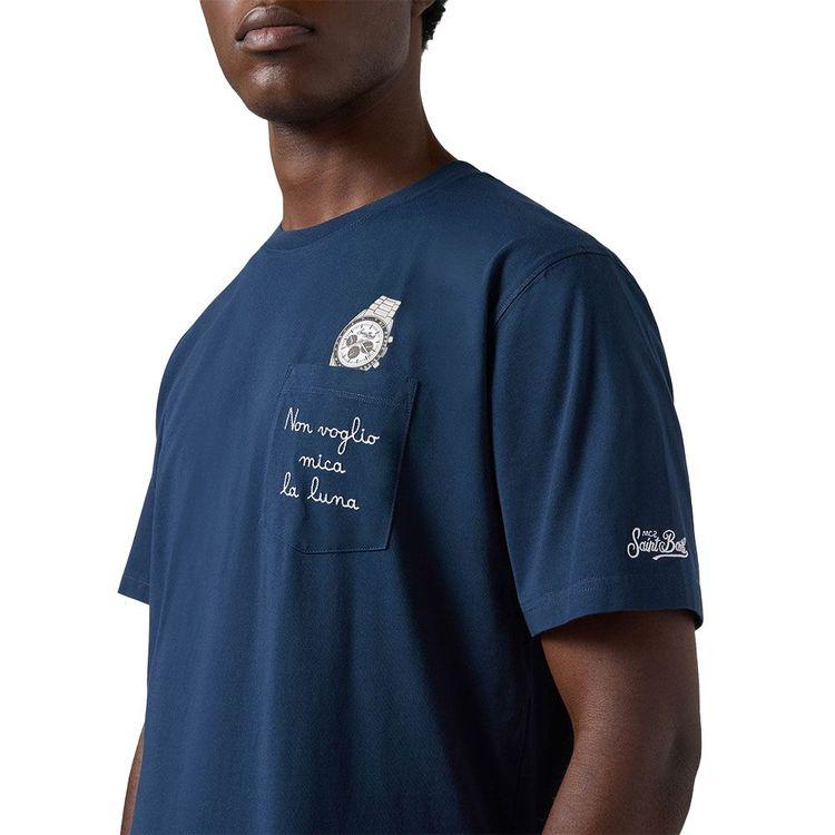 MC2 SAINT BARTH teget muška majica sa "Non voglio mica la luna" vezom