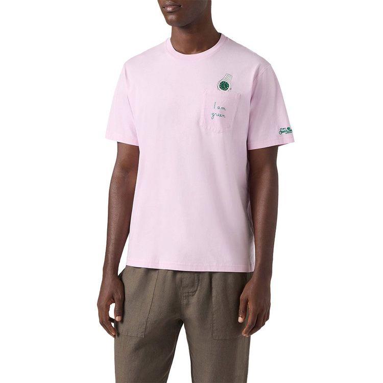 MC2 SAINT BARTH roze muška majica sa "I Am Green" vezom