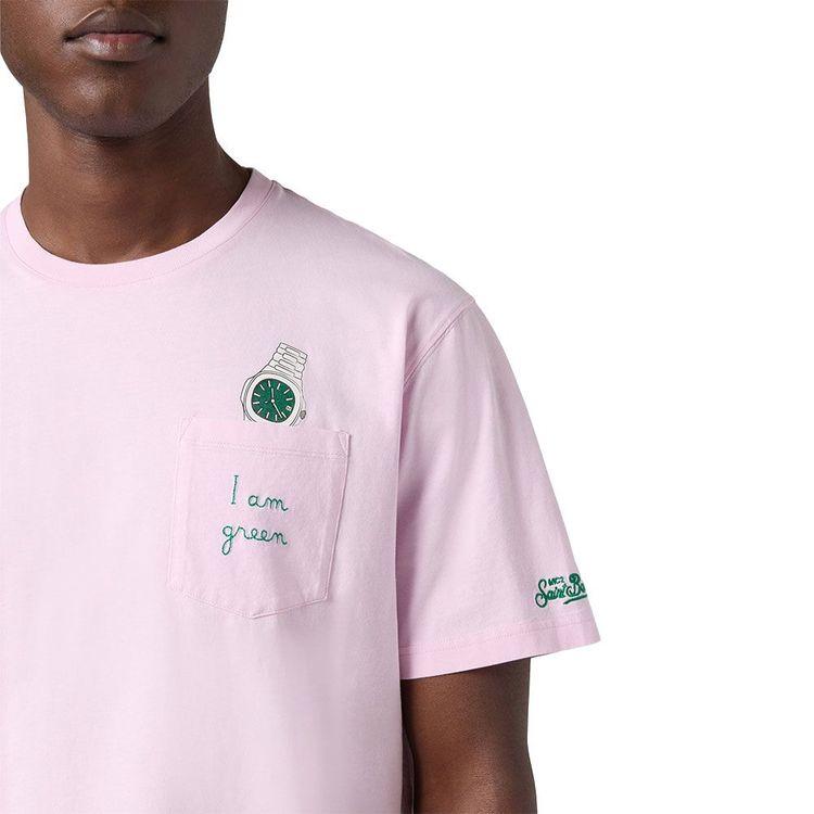 MC2 SAINT BARTH roze muška majica sa "I Am Green" vezom