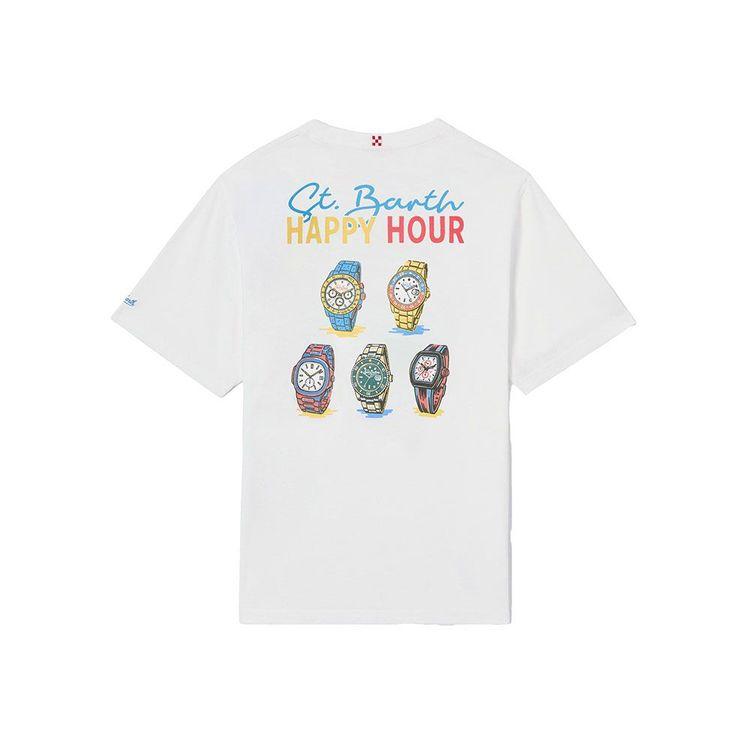 MC2 SAINT BARTH bijela muška majica sa "St. Barth Happy Hour" printom