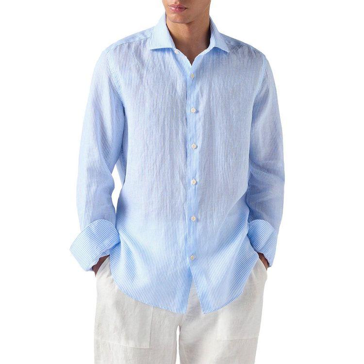 MC2 SAINT BARTH Pamplona svijetloplava prugasta lanena muška košulja
