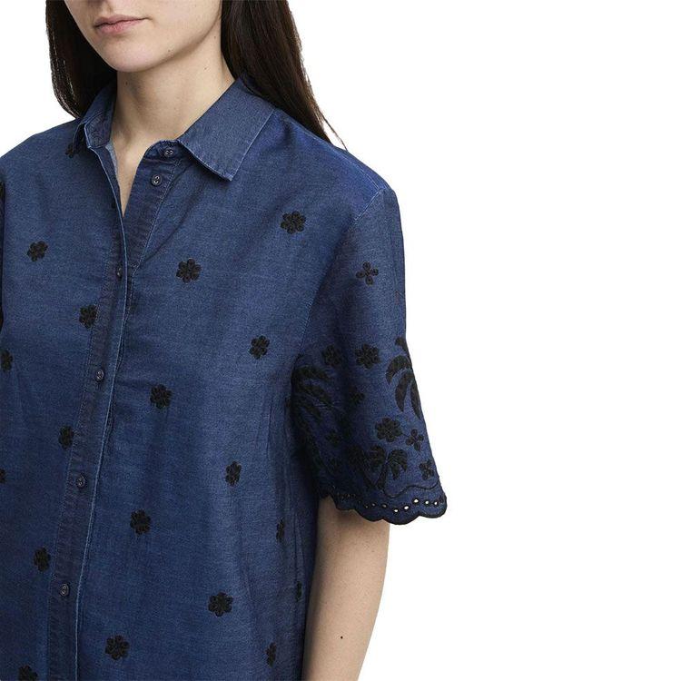 MC2 SAINT BARTH denim ženska košulja sa crnim vezenim cvjetovima