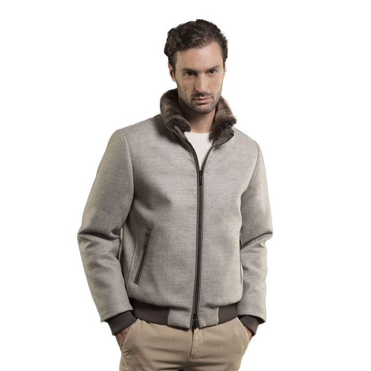 MOORER BELLATI-LP tamno bež muška jakna sa krznenom kragnom