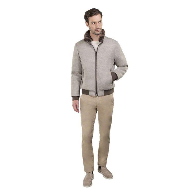 MOORER BELLATI-LP tamno bež muška jakna sa krznenom kragnom